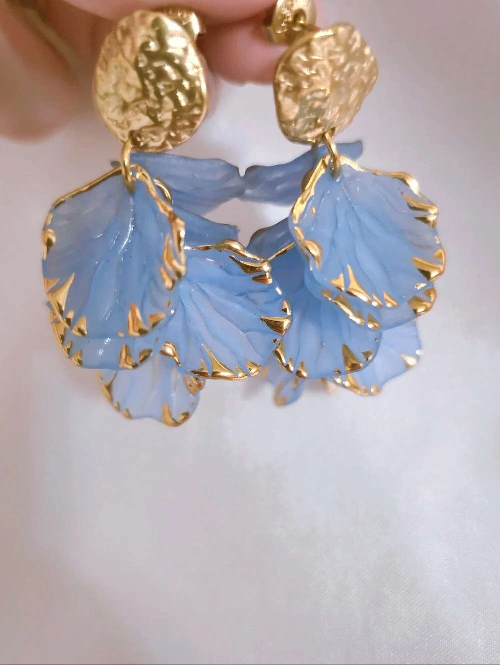 Gold & Sky Blue Petal Drop Earrings - Women‎ Jewelry - Summer - NEW
